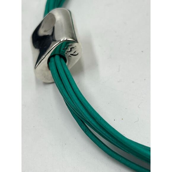 Simon Sebbag Israel Designer Multistrand Turquoise Teal Leather Slide Necklace - Picture 8 of 9